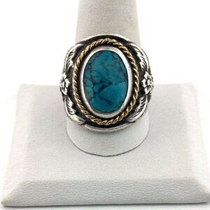 Estate Sterling Silver 925 Turquoise Floral Ring Size 11, 17.4g Vintage Style